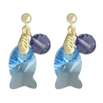 Gemshine - Damen - Ohrringe - Vergoldet - Fisch - Blau - Violett - MADE WITH SWAROVSKI ELEMENTS® - 3,5 cm