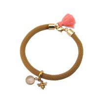 Gemshine - Damen - Armband - 925 Silber - Vergoldet - Edelstein - Rosenquarz - BEE - Biene - Rosa - Braun