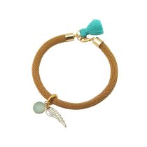 Gemshine - Damen - Armband - Vergoldet - Edelstein - Aqua Chalcedon - Engel Flügel - Grün - Braun