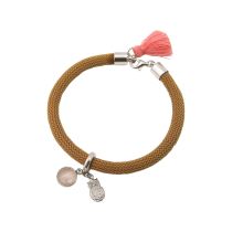 Gemshine - Damen - Armband - 925 Silber - Edelstein - Rosenquarz - Eule - Rosa - Braun