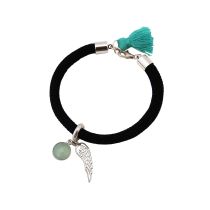 Gemshine - Damen - Armband - 925 Silber - Edelstein - Aqua Chalcedon - Engel Flügel - Grün - Schwarz