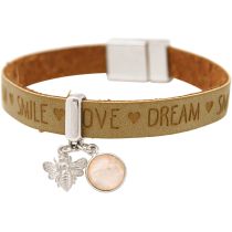 Gemshine - Damen - Armband - BEE - Biene - 925 Silber - WISHES - Braun Sand - Rosenquarz - Rosa - Magnetversch