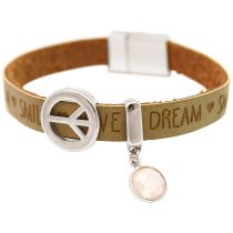 Gemshine - Damen - Armband - Frieden - Peace - WISHES - Rosenquarz - Braun Sand - Magnetverschluss