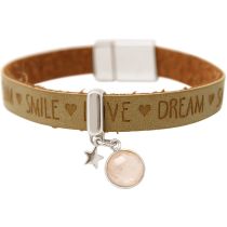 Gemshine - Damen - Armband - STAR - Stern - 925 Silber - WISHES - Braun - Sand - Rosenquarz - Magnetverschluss