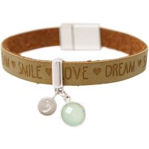 Gemshine - Damen - Armband - Fußabdruck - 925 Silber - WISHES - Braun - Sand - Chalcedon - Meeresgrün - Magnet