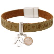 Gemshine - Damen - Armband - Schutz Engel - 925 Silber - WISHES - Braun - Sand - Rosa - Rosenquarz - Magnetver