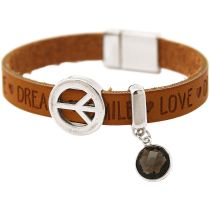 Gemshine - Damen - Armband - Frieden - Peace - WISHES - Rauchquarz - Braun Sand - Magnetverschluss