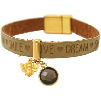 Gemshine - Damen - Armband - BEE - Biene - 925 Silber Vergoldet - WISHES - Braun Sand - Rauchquarz - Magnetver