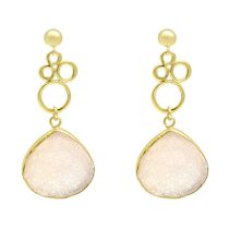 Gemshine - Damen - Ohrringe - BUBBLES - 925 Silber - Vergoldet ?- DRUZY - Rose Quarz - 4,5 cm