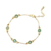 Gemshine - Damen - Armband - 925 Sterling Silber - Vergoldet - Aqua - Chalzedon - 18 cm