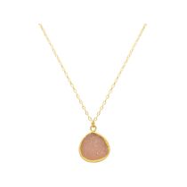 Gemshine - Damen - Halskette - Anhänger - 925 Sterling Silber - Vergoldet - DRUZY - Rose - Quarz - 45 cm