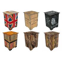 Photohocker Fotohocker Hocker Bestelltisch Tisch klein Teekiste British Holz Rinde Union Jack Bücher