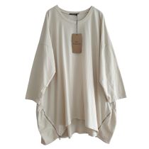 beiges LAGENLOOK oversize SHIRT Baumwolle Damen Mode