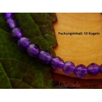 Amethyst Kugeln facettiert, 4 mm, gebohrt, 10er Pack