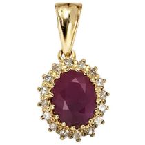 Anhänger 585 Gelbgold 16 Diamanten 0,16ct. 1 Rubin rot Gold Anhänger