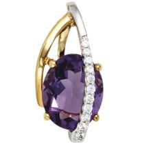 Anhänger 585 Gelbgold Weißgold 11 Diamanten Brillanten 1 Amethyst