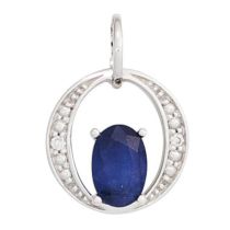 Anhänger 585 Weißgold 1 blauer Safir 2 Diamanten Brillanten 0,01ct.