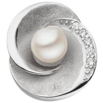 Anhänger 925 Sterling Silber matt 1 Süßwasser Perle 5 Zirkonia