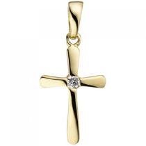 Anhänger Kreuz 375 Gold Gelbgold 1 Zirkonia Kreuzanhänger Goldkreuz