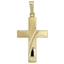 Anhänger Kreuz 585 Gelbgold teilmattiert