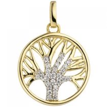 Anhänger Lebensbaum Baum 375 Gelbgold bicolor 27 Zirkonia