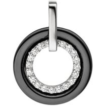 Anhänger rund 925 Sterling Silber mit Keramik schwarz und Zirkonia