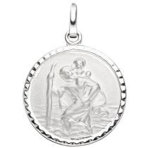 Anhänger Schutzpatron Christopherus rund 925 Sterling Silber mattiert