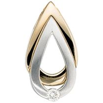 Anhänger Tropfen 585 Gelbgold Weißgold bicolor matt 1 Diamant Brillant