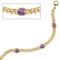 Armband 585 Gelbgold 19 cm - 7,5 mm - 4 Amethyst-Chabochons lila