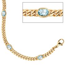 Armband 585 Gold Gelbgold 19 cm - 6,4 mm 4 Blautopase blau Goldarmband