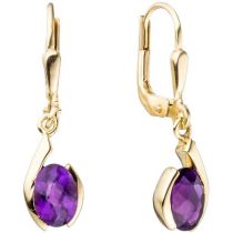 Boutons 333 Gold Gelbgold 2 Amethyste lila violett Ohrringe Ohrhänger