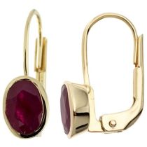 Boutons oval 333 Gelbgold 2 Rubine rot Ohrringe Ohrhänger Goldohrringe