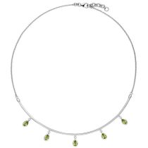 Collier Halskette 585 Gold Weißgold 5 Peridote grün 44 cm Kette