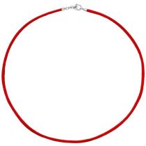 Collier Halskette Seide rot 2,8 mm 42 cm, Verschluss 925 Silber Kette