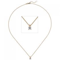 Collier Kette mit Anhänger 585 Gold Rotgold 1 Diamant Brillant 0,15 ct. 45 cm