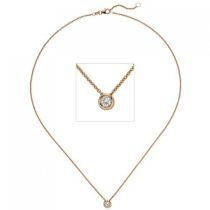 Collier Kette mit Anhänger 585 Gold Rotgold 1 Diamant Brillant 0,25 ct. 45 cm