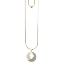 Collier Kette mit Anhänger rund Edelstahl gold farben Glitzer-Effekt 80 cm