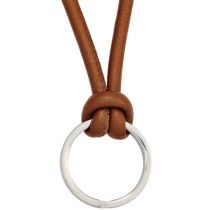 Collier Leder braun mit Edelstahl-Ring kombiniert 45 cm Karabiner