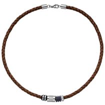 Collier Leder mit Edelstahl kombiniert teilplattiert 45 cm Karabiner