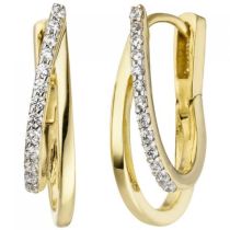 Creolen 375 Gold Gelbgold bicolor 26 Zirkonia Ohrringe Goldcreolen