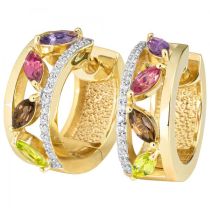 Creolen 585 Gelbgold 8 bunte Edelsteine 32 Diamanten Brillanten