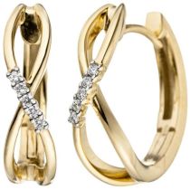 Creolen 585 Gold Gelbgold 10 Diamanten Brillanten 0,06 ct. Ohrringe