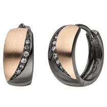 Creolen 925 Sterling Silber schwarz bicolor 12 Zirkonia Ohrringe