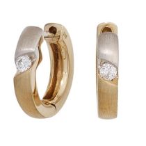 Creolen rund 585 Gold Gelbgold bicolor matt 2 Diamanten Brillanten