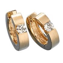 Creolen rund 585 Gold Gelbgold matt 2 Diamanten Brillanten 0,30 ct.