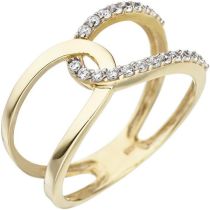 Damen Ring 2-reihig 375 Gold Gelbgold, 22 Zirkonia Goldring