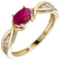 Damen Ring 333 Gelbgold 1 Rubin rot 6 Zirkonia Goldring Rubinring