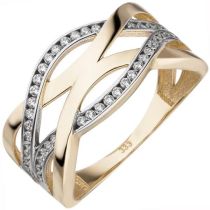 Damen Ring 333 Gelbgold bicolor 46 Zirkonia Goldring