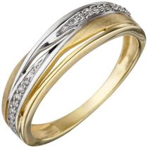 Damen Ring 333 Gelbgold bicolor teil matt mit Zirkonia Goldring