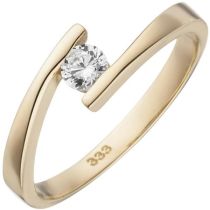 Damen Ring 333 Gelbgold mit 1 Zirkonia, Goldring